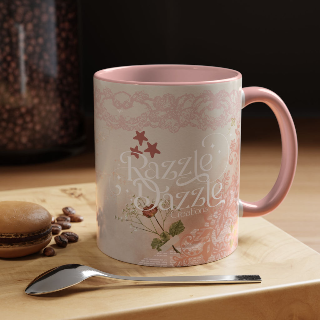 Elegant Floral Accent Coffee Mug | Cute Gift for Tea Lovers, Razzle Dazzle Mug, 11oz & 15oz Options