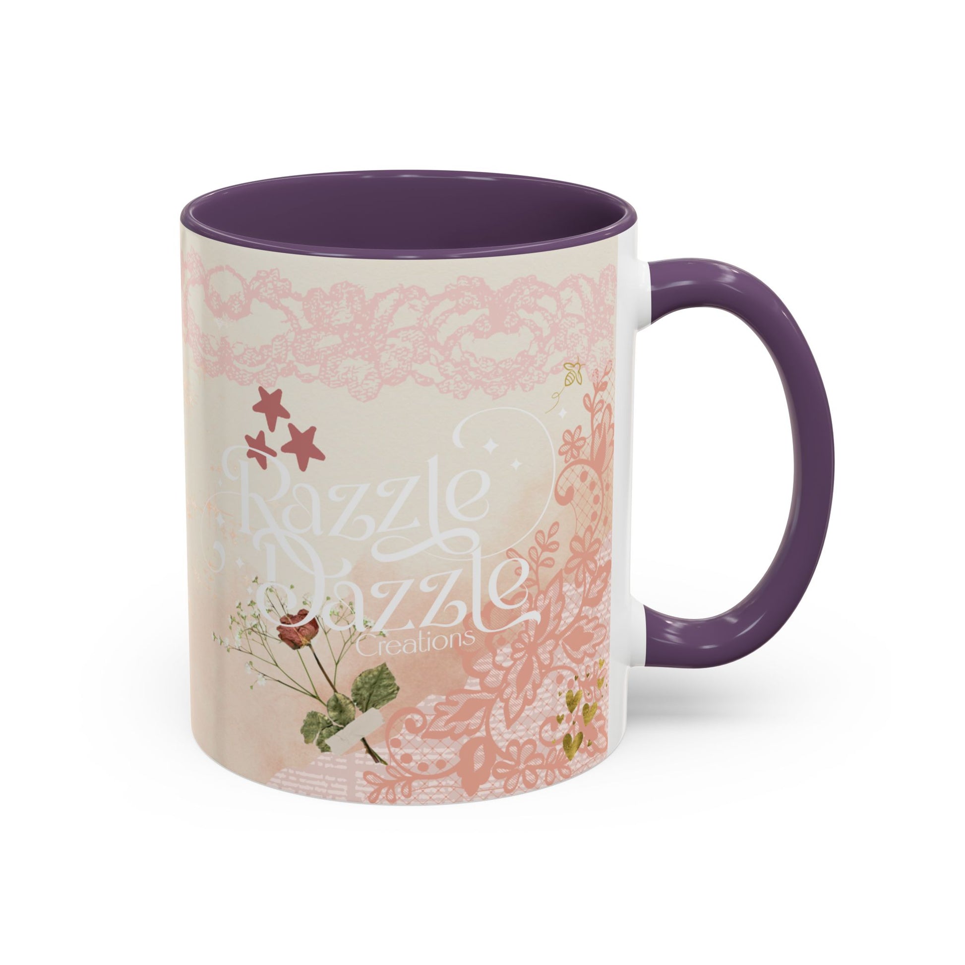 Elegant Floral Accent Coffee Mug | Cute Gift for Tea Lovers, Razzle Dazzle Mug, 11oz & 15oz Options