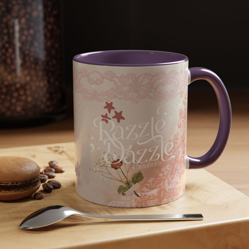 Elegant Floral Accent Coffee Mug | Cute Gift for Tea Lovers, Razzle Dazzle Mug, 11oz & 15oz Options