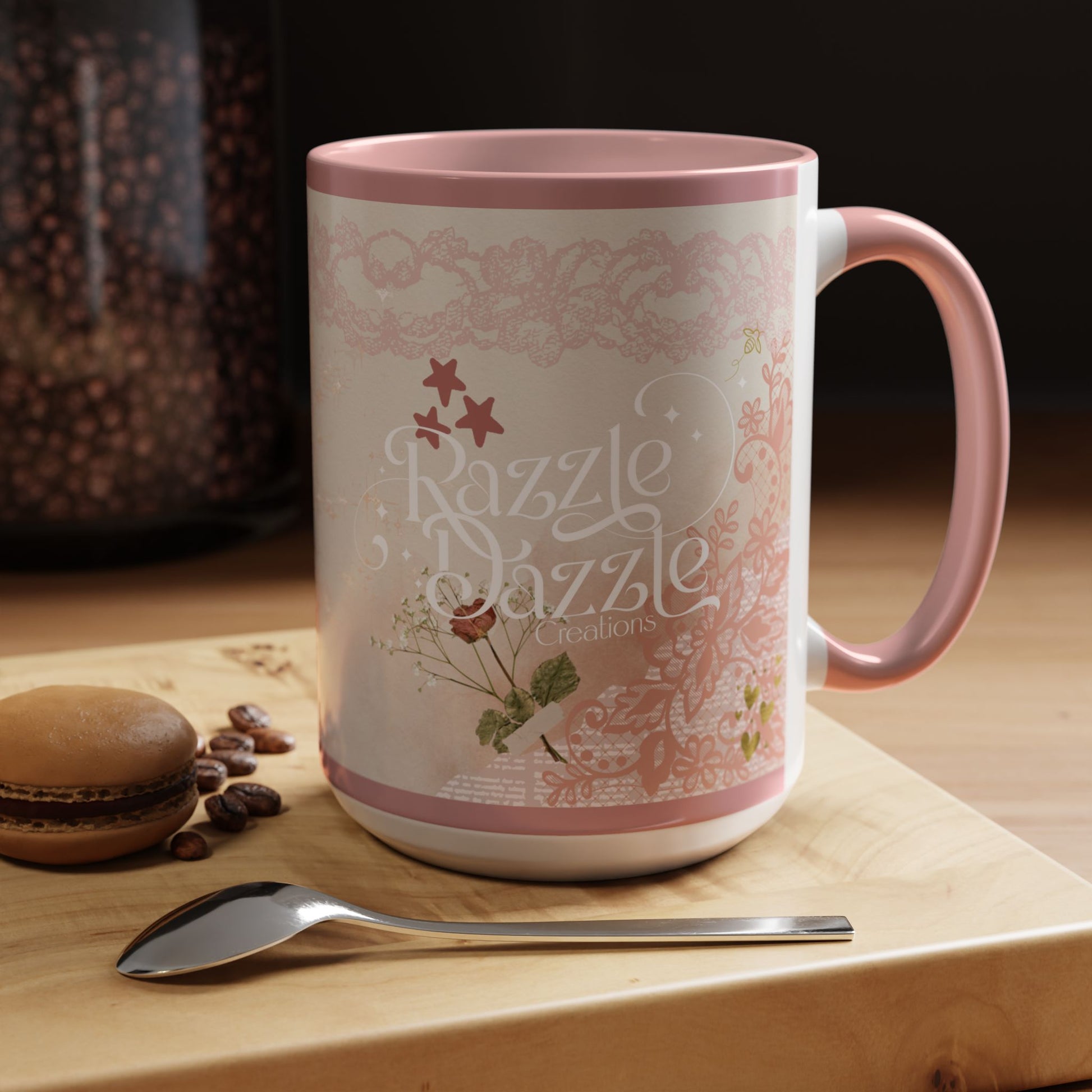 Elegant Floral Accent Coffee Mug | Cute Gift for Tea Lovers, Razzle Dazzle Mug, 11oz & 15oz Options