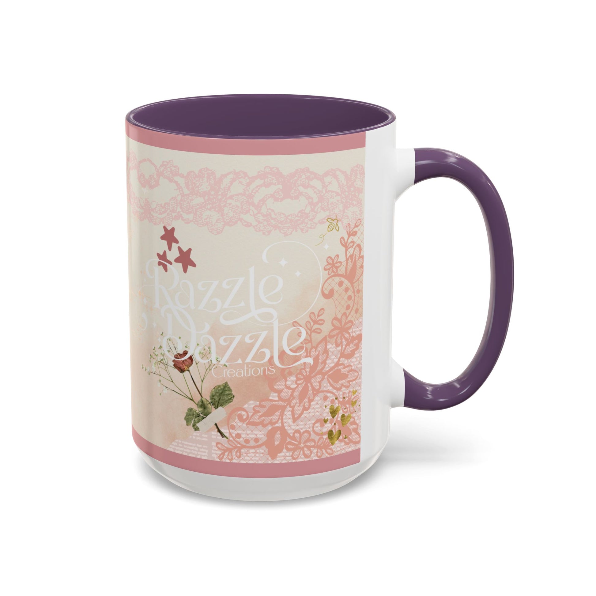 Elegant Floral Accent Coffee Mug | Cute Gift for Tea Lovers, Razzle Dazzle Mug, 11oz & 15oz Options