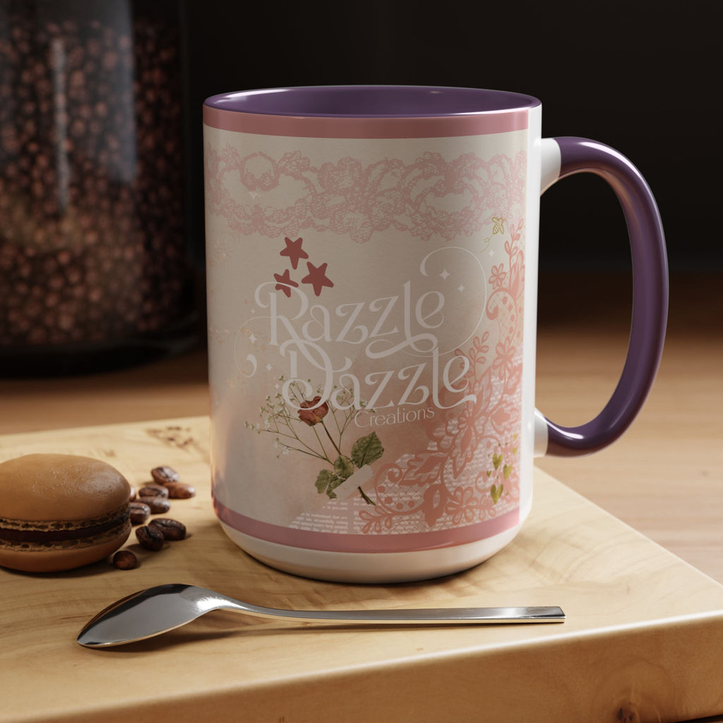 Elegant Floral Accent Coffee Mug | Cute Gift for Tea Lovers, Razzle Dazzle Mug, 11oz & 15oz Options